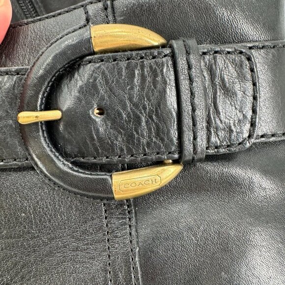Coach Blossom Black Leather Belted Gold Buckle Zipper Heeled 5 Ankle Boots - Picture 2 of 9